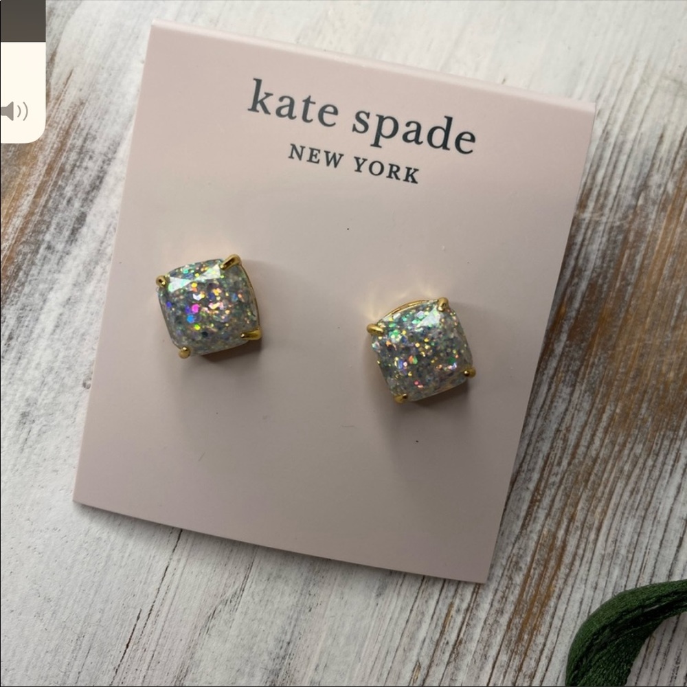 Kate Spade Mini Small Square Stud Earrings - Opal Glitter NWT